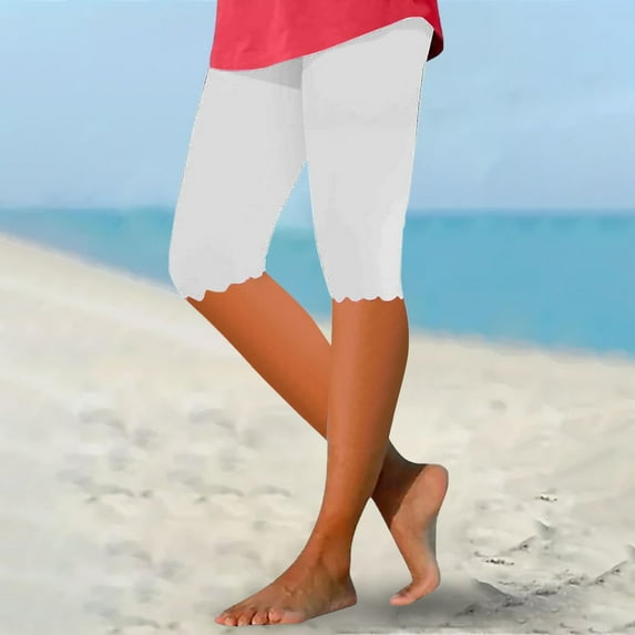 nochalofo White Fleece Lined Leggings Women, Capri Leggings for Women Knee Length Capri Leggings Summer Cropped Pants Casual Solid Comfy Capris