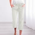 thumbnail image 1 of nochalofo White Pants for Women, Pants for Women Cotton Linen Casual Summer 2025 Straight Wide Leg Loose Drawstring Elastic Waist Cropped Trouser, 1 of 5