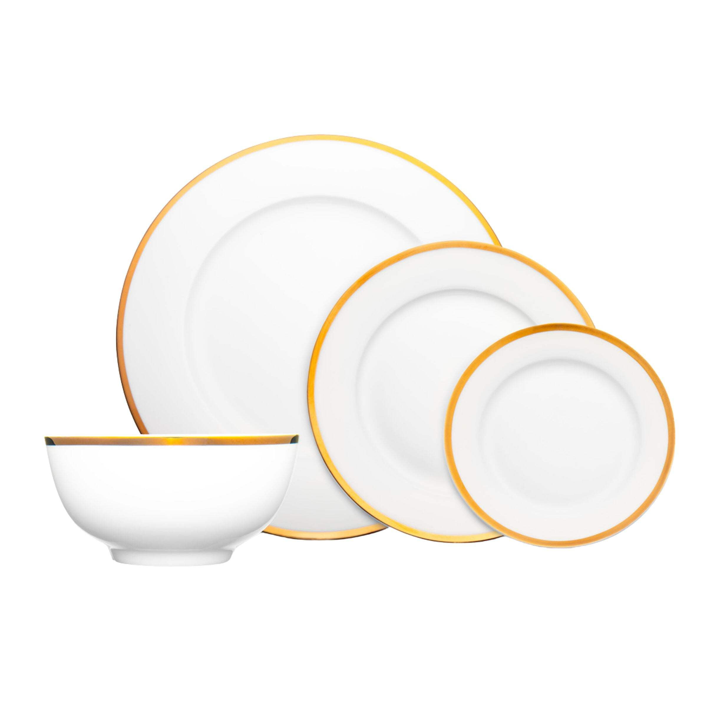 Nola White Porcelain Gold Rim 16-Piece Dinnerware Set, Service for 4
