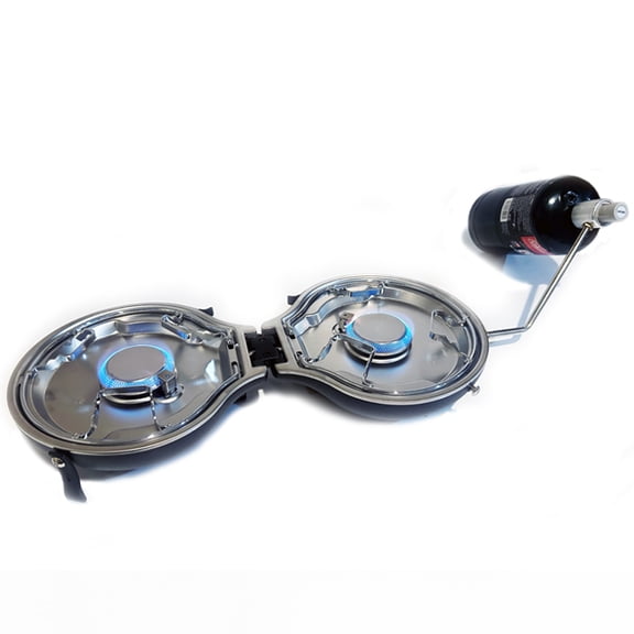 nomadiQ Dual Burner Portable Propane Camping Stove - Lightweight & FoldableLightweight, ONLY 6lbs, Foldable Design for RV Trips, Travel & Outdoor Cooking; Independent Heat Control & Easy-to-Clean