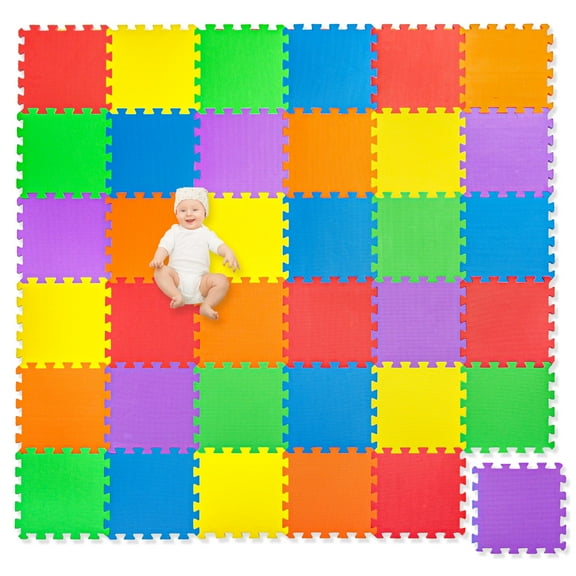 non-toxic extra-thick 36 piece children play & exercise mat - comfortable cushiony foam floor puzzle mat, 6 vibrant colors for kids & toddlers