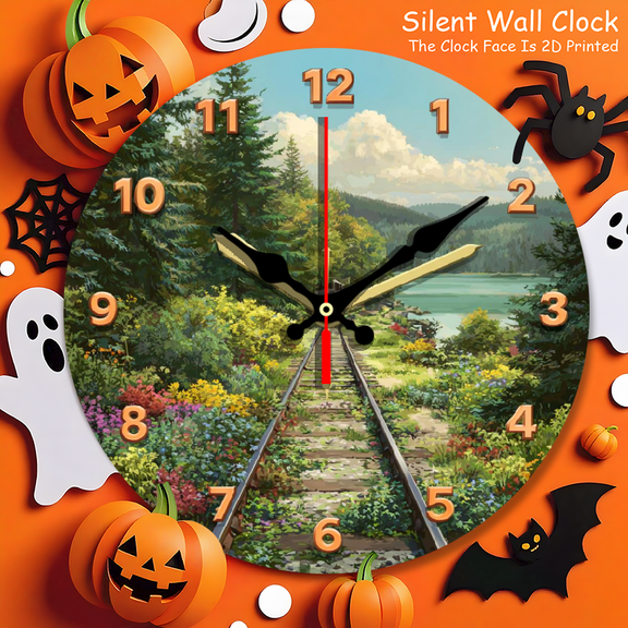 none 2D Flat Clock, Scenic Clock with Track Theme Design, Christmas/Thanksgiving/New Year Holiday Gift and Festive Home Decor, Creative Fashion Wall Clock, 2D Flat Clock, Silent Clock