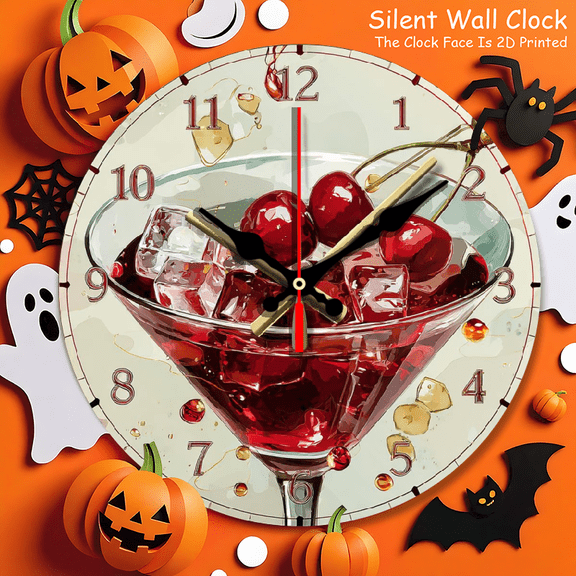 none 2D Flat, Cocktail Glass Ornament Theme Design, 1pc Novelty Art Wall Clock, Battery Operated (AA Batteries Not Included), Silent, Suitable for Home, Office, Bedroom Decoration