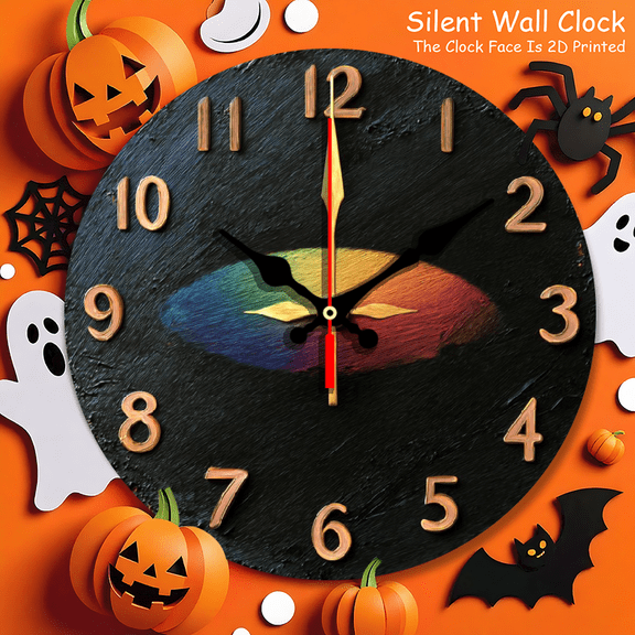 none 2D Visual Effect 10-Inch Rainbow Wall Clock - Striking Flat-Design Color Gradient, Black Backdrop, Silent Non-Ticking, Contemporary Home Decor Accent