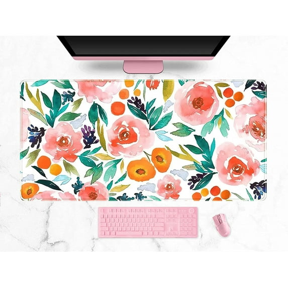 Watercolor Flower Mouse Pads Large Desk Pad Protector Gaming Mousepad for Wireless Mouse XXL Extended Mouse Pad with Stitched Edge Keyboard Mousepad for Computer Laptop Pc 31.5x15.75 in