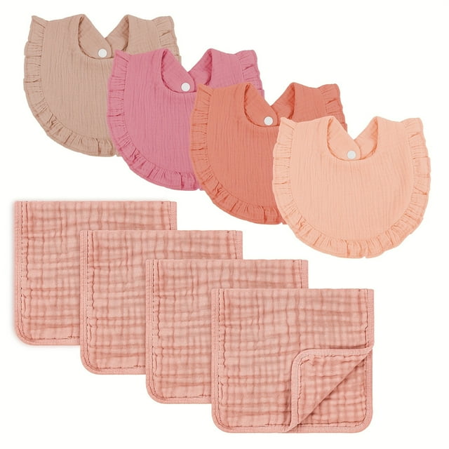 nonere Unisex 4pc Bib & Burping Cloth Set Soft Cotton for Teething