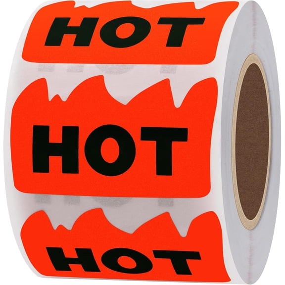 norband 500pcs Rave Hot Stickers 2 x 1-1/5 Inch Fluorescent Red Hot Flame Fire Shape Marking Labels for Festival Spicy Sauce (Fluorescent Red)