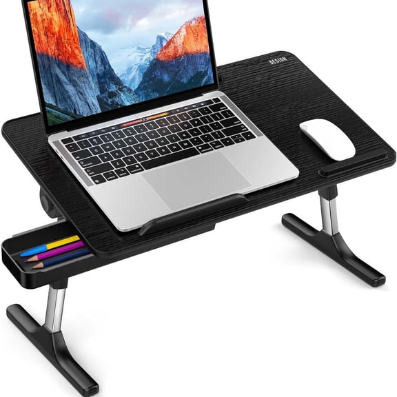 norband LT05 Adjustable Laptop Table, Lap Desk, Portable Standing Bed Desk, Foldable Sofa Breakfast Tray, Notebook Computer Stand for Reading and Writing, Medium Size, Black