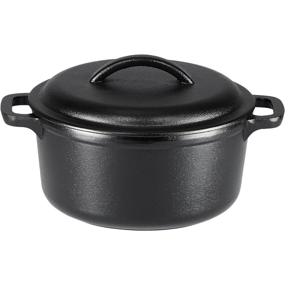 norband Pre-Seasoned Cast Iron Mini Dutch Oven Pot with Lid and Dual Handles, Oven Safe, 2-Quart, Round, Black