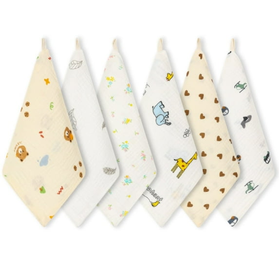 norinori Baby Msulin Washcloths Newborn Face Towel - Baby Muslin Burp Cloths 6Pack Soft Absorbent Natural Cotton Wash Towel 10"X10" Baby Bath Towels Wipes Baby Registry as Shower
