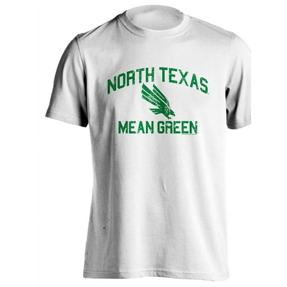 north texas unt mean green distressed retro eagle logo white short sleeve t-shirt