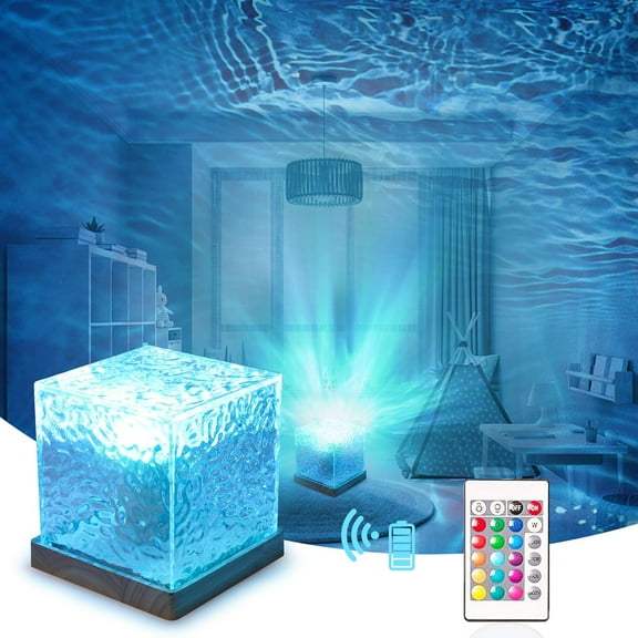 northern lights projector,16-Color Gradient Rotating Water Lamp with Remote Control, Beach-Themed Northern Lights Projector, Plastic Base Suitable for Offices, Bedrooms (Cube, Rechargeable)