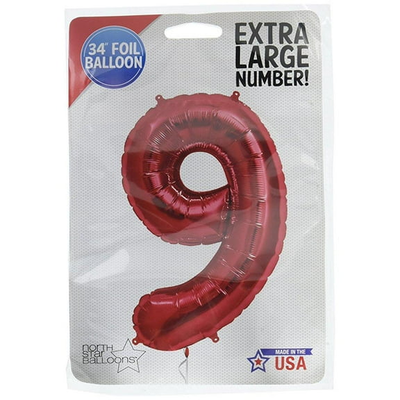 northstar 00123 number 9 foil mylar balloon, 34", red