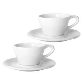 6oz Ceramic Espresso Cup and Saucer Porcelain Latte Cup Wooden Handle  Cappucc