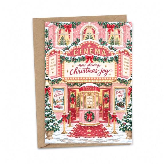 now showing: christmas joy Christmas a rosy vintage cinema facade ...