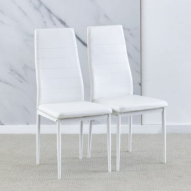 nozama White Dining Chairs Set of 2- Mid Century Chairs PU Leather Dining Chairs