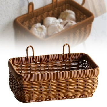 npkgvia Clearance,Woven Storage Basket Wall Hanging Vegetable Organizer Garlic Holder Efficient Home Kitchen Organization Tool.Big,Brown
