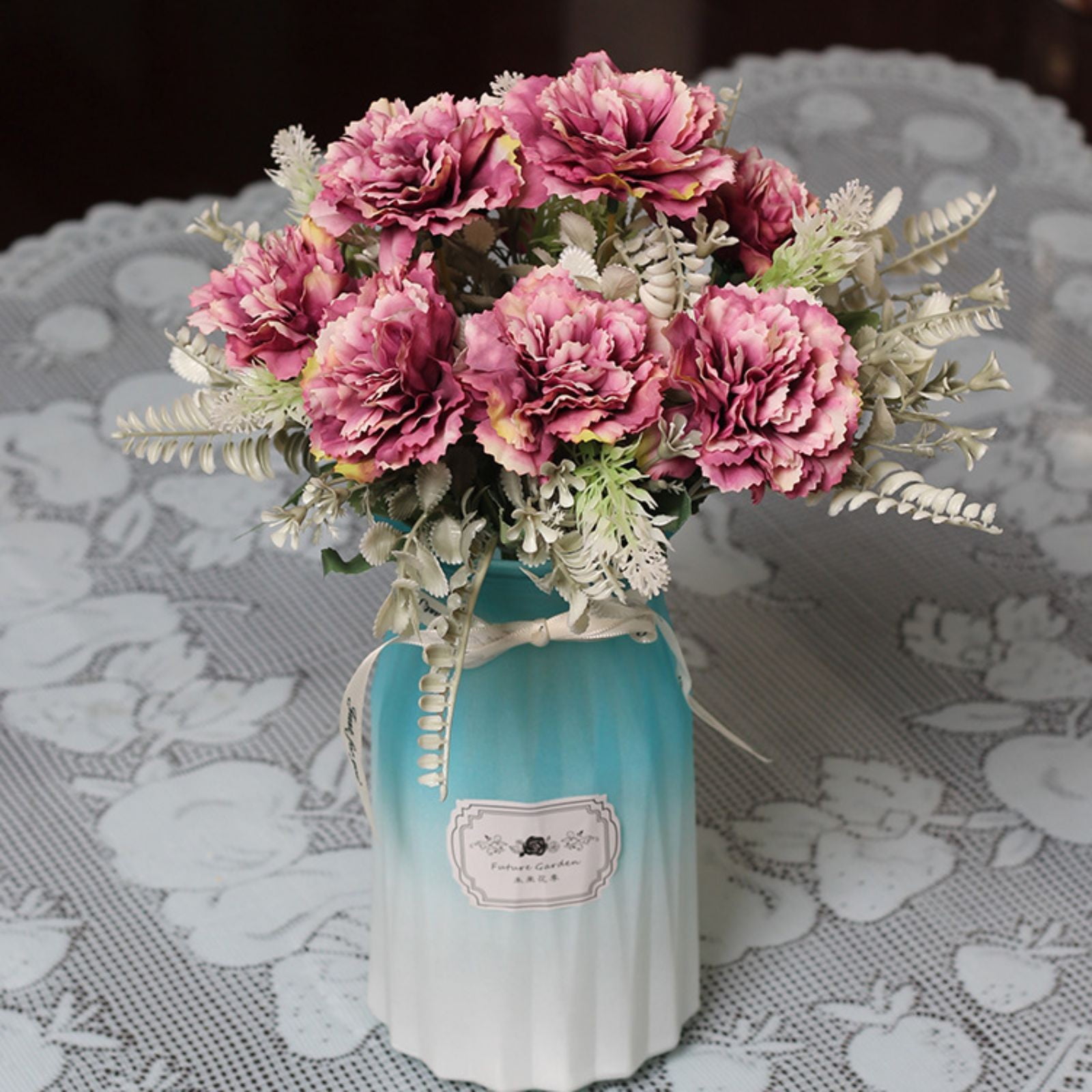 npkgvia Fake Flowers,Decorative Artificial Flowers in Vase for Living