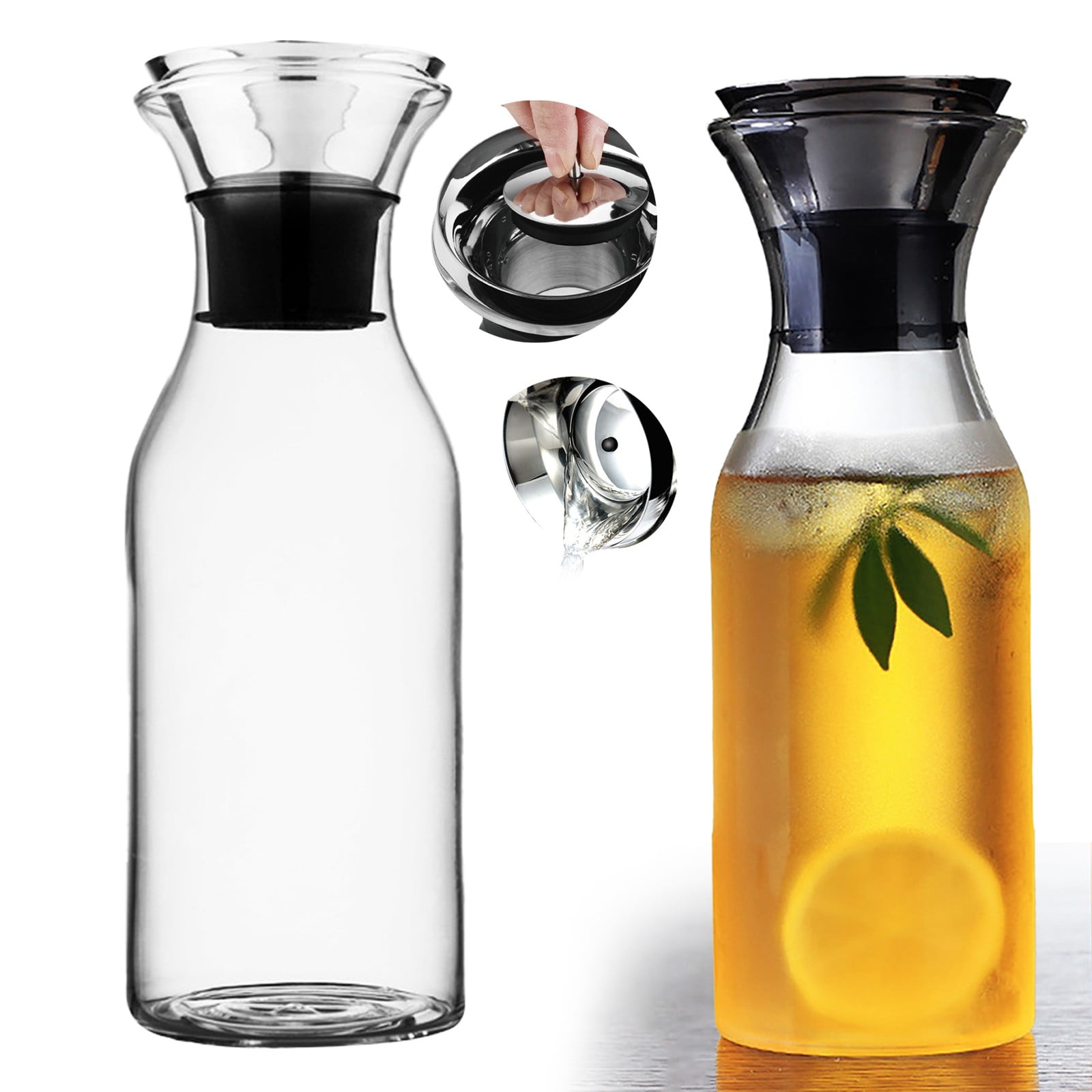 NiHome Glass Pitchers With Lids, 57oz Clear Glass Water Jug For Drinks, Beverage Serveware And Storage