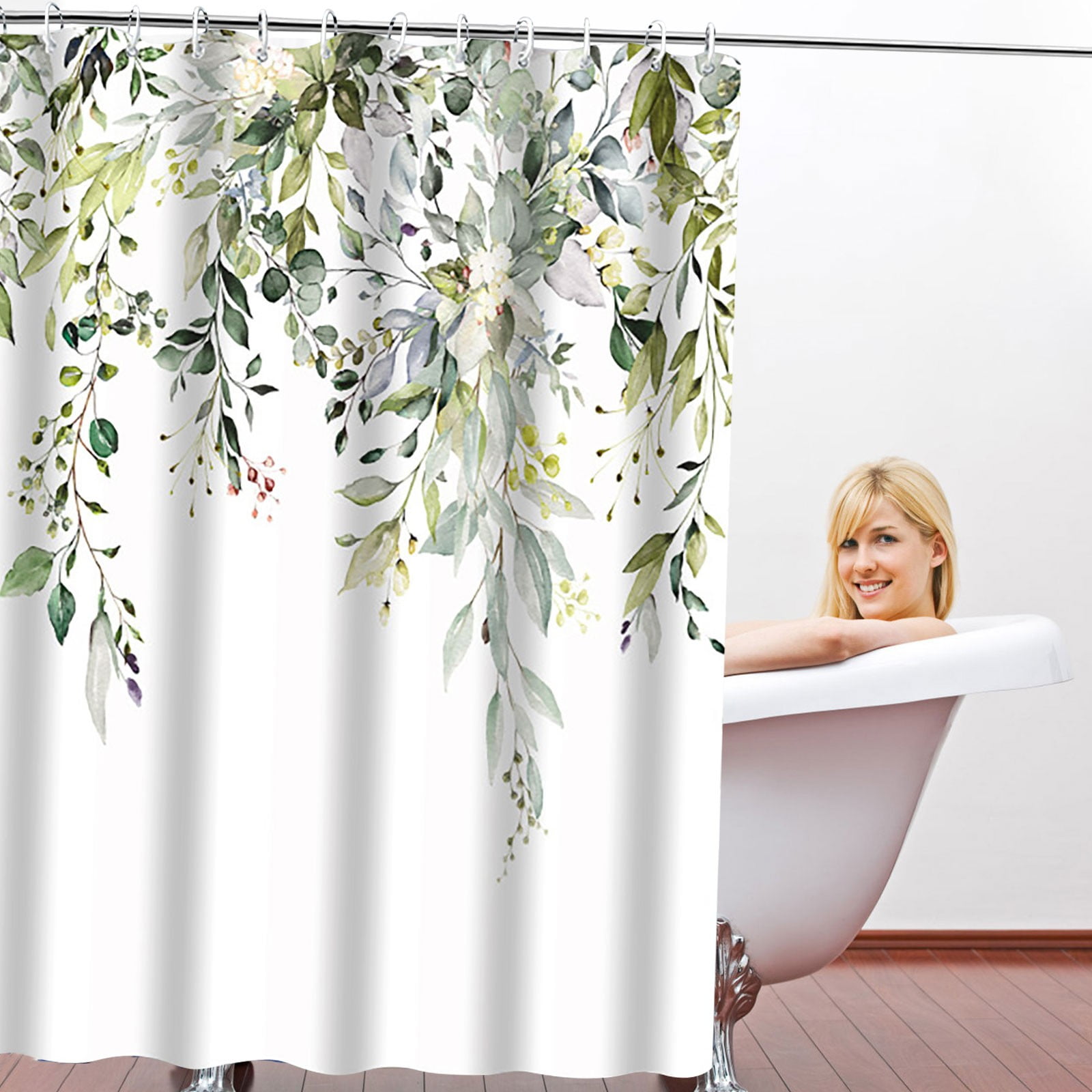 npkgvia Green Floral Polyester Shower Curtain, Waterproof