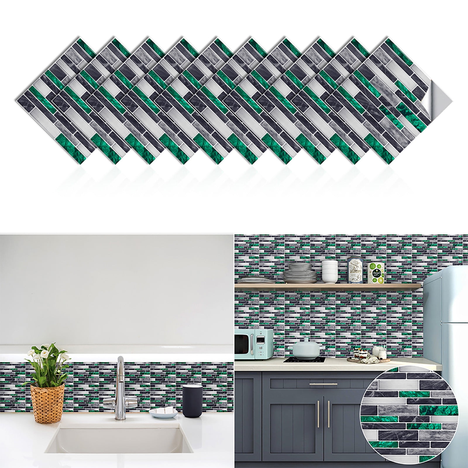 npkgvia Stickers,1Set 10pc Self Adhesive Tile 3D Sticker Kitchen