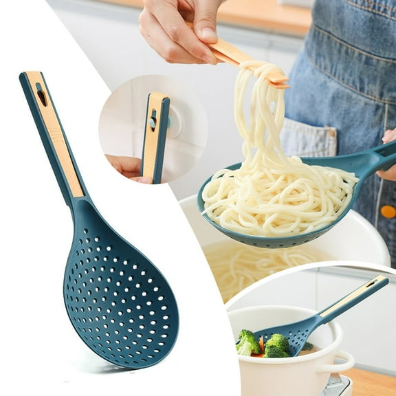 npkgvia Plastic Colander, Multifunctional Household Noodles Blanching Sieve Large Mesh Drainage Spoon Can Stand With Clip,Navy,Clearance