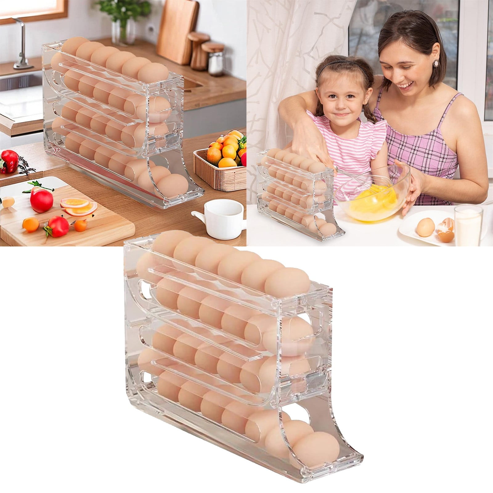 npkgvia Storage And Organization,Fridge Egg Storage Box Four Tiers