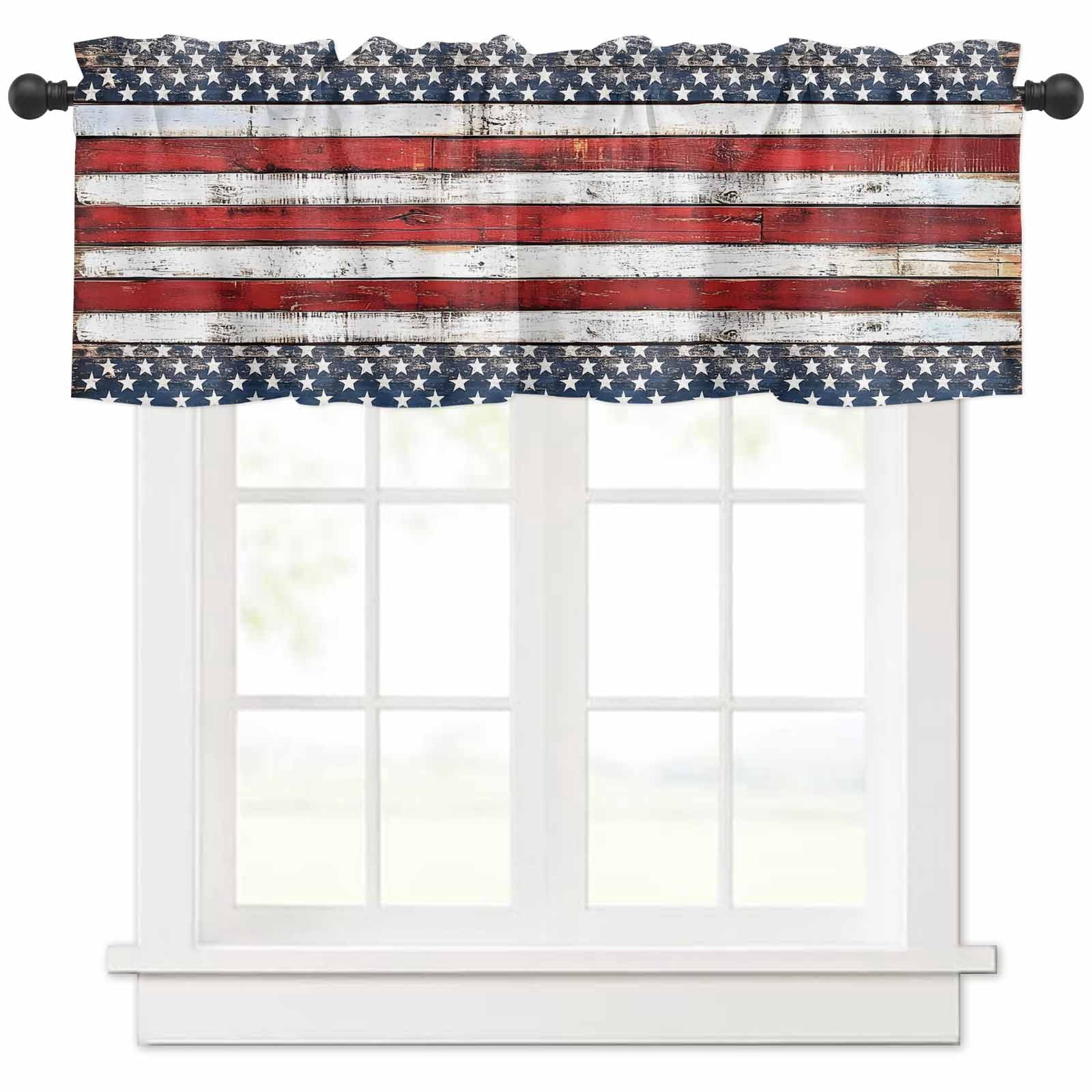 nqOlkjepod 4th of July Farmhouse Short Window Curtain Valances ...