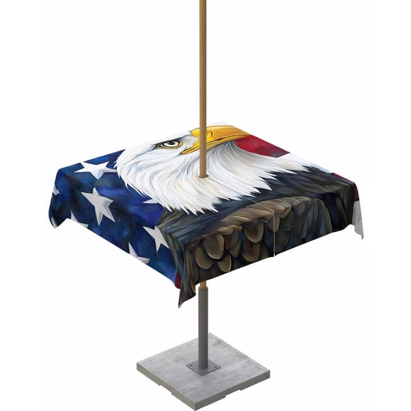 nqOlkjepod 4th of July Outdoor Tablecloth with Umbrella Hole & Zipper, Independence Day American Flag Eagle Blue Red Square Table Cover 54x54 Inch, Dining Waterproof Table Cloth Protector for Patio