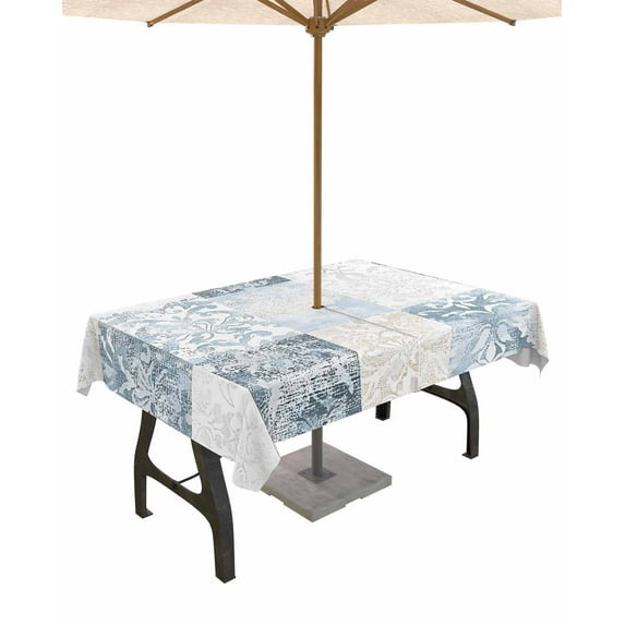 nqOlkjepod Abstract Floral Check Outdoor Tablecloth with Umbrella Hole & Zipper, Vintage Flowers Buffalo Plaid Rectangle Table Cover 60x102 Inch, Dining Waterproof Table Cloth Protector for Patio