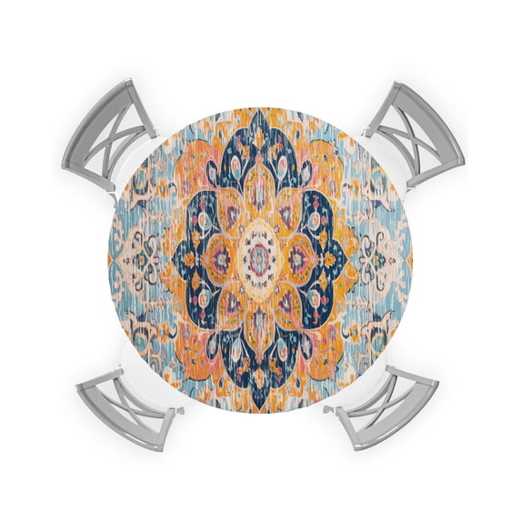 nqOlkjepod Abstract Flower, Round Tablecloth, Fitted Table Cover with Elastic for 36"-44" Round Tables, Boho Vintage Colorful Native Print Table Cloth Outdoor Dinning Party Waterproof Tablecloths