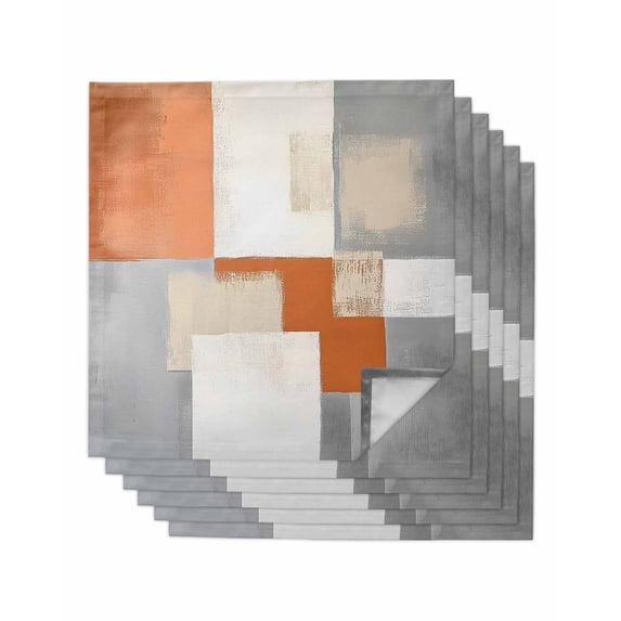 nqOlkjepod Abstract Orange Grey Cloth Napkins Set of 6 Reusable Dinner Napkins, Vintage Simple Color Blocks Cocktail Napkin Washable Table Napkins for Wedding/Holiday Party/Baby Shower 20"x20"