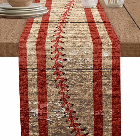 nqOlkjepod American Flag Vintage Table Runner 48 Inches Long Farmhouse Dress Scarves, Farmhouse Baseball Blue Red Dining Tablerunner for Coffee Table/Kitchen Island/Party Décor, 13" x 48"