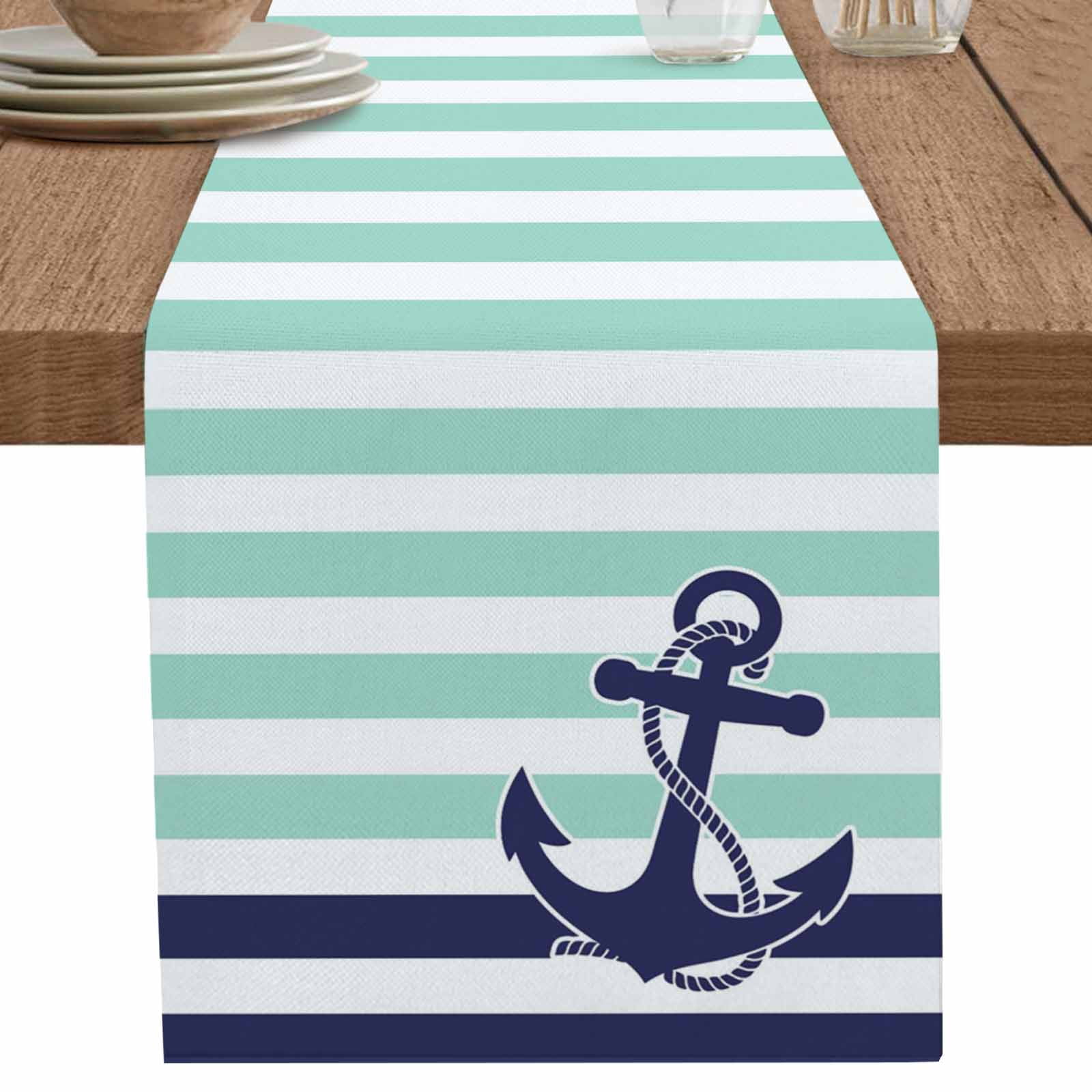 nqOlkjepod Anchor Aqua Table Runner 72 Inches Long Farmhouse Dress ...