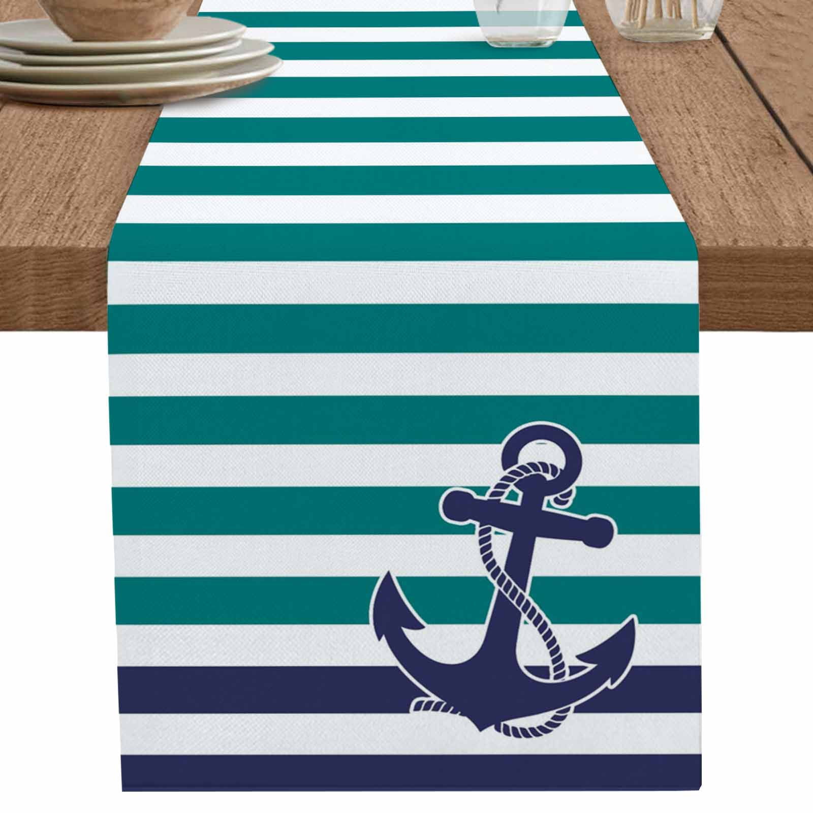 nqOlkjepod Anchor Teal Table Runner 72 Inches Long Farmhouse Dress ...