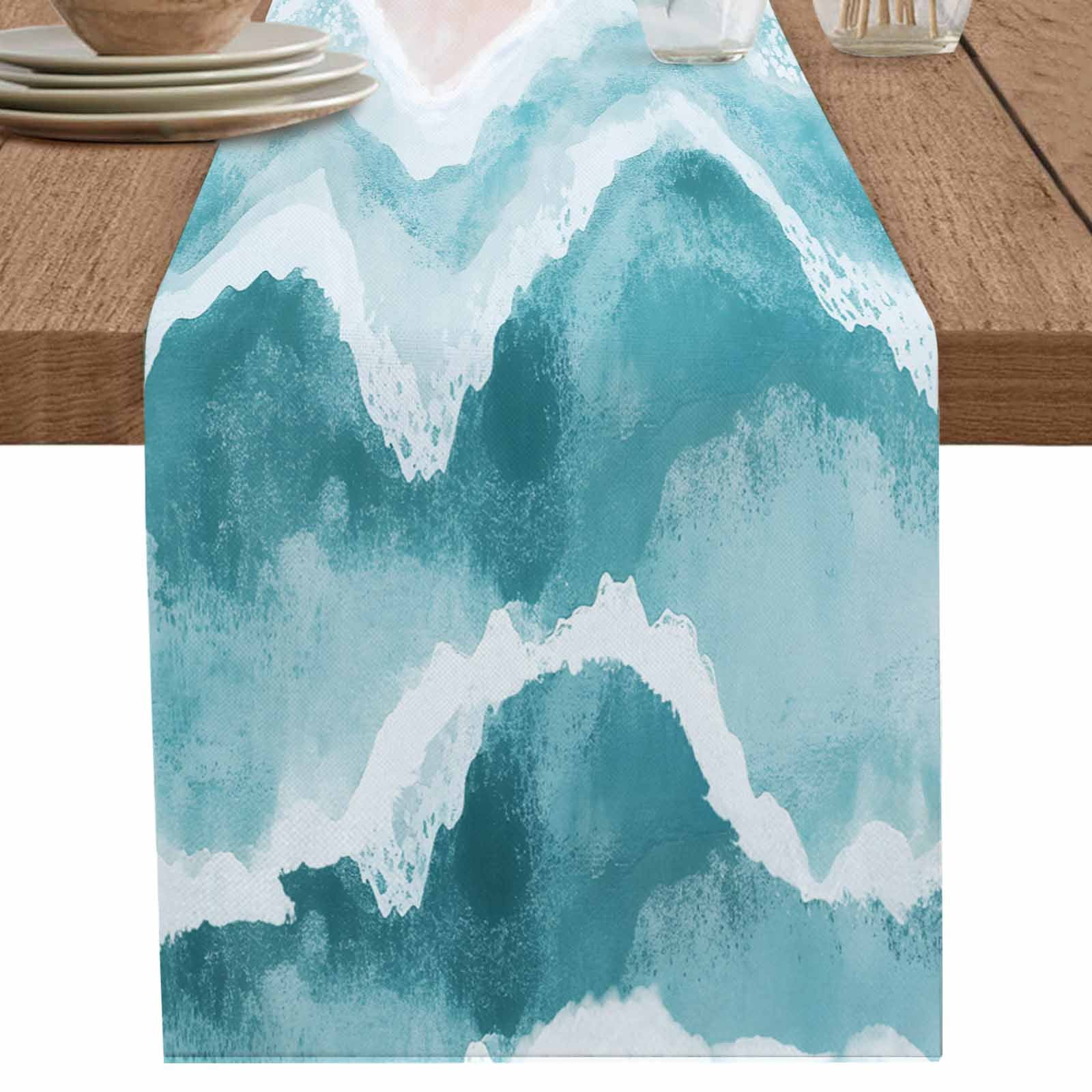 nqOlkjepod Aqua Coastal Beach Table Runner 72 Inches Long Farmhouse ...