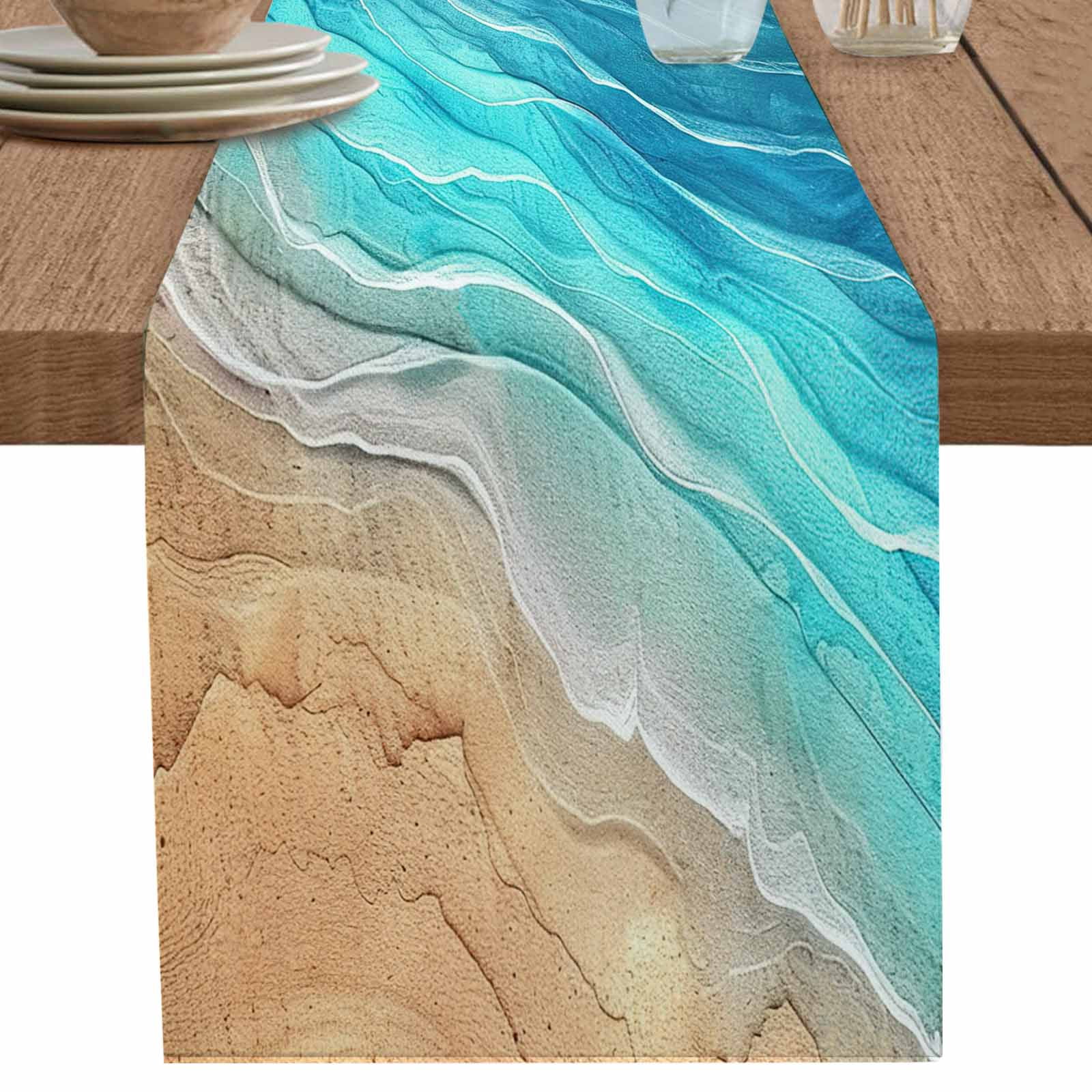 nqOlkjepod Aqua Ombre Coastal Table Runner 36 Inches Long Farmhouse ...