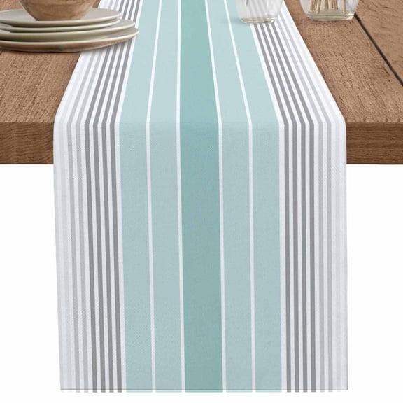 nqOlkjepod Aqua Ombre Stripes Table Runner 36 Inches Long Farmhouse Dress Scarves, Modern Abstract Stripes Aesthetic Dining Tablerunner for Coffee Table/Kitchen Island/Party Décor, Small 13" x 36"