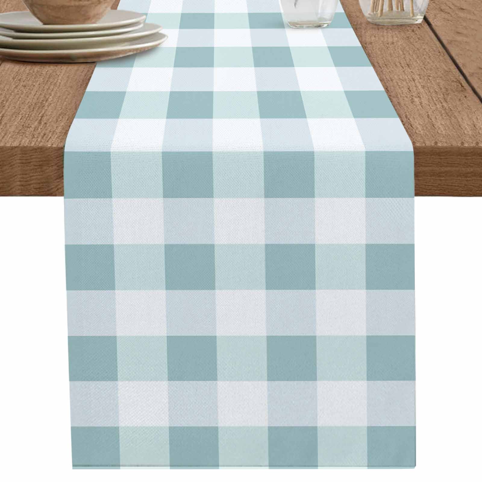 nqOlkjepod Aqua Plaid Table Runner 70 Inches Long Farmhouse Dress ...