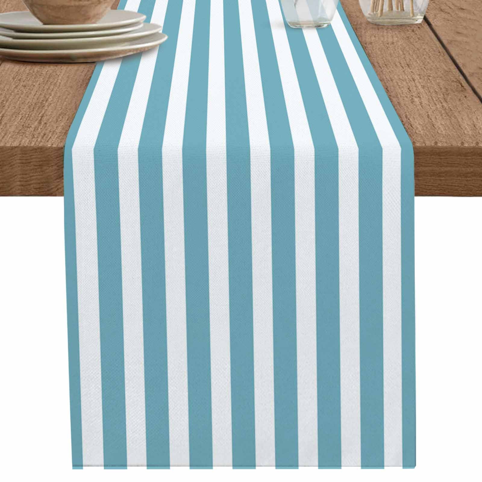 nqOlkjepod Aqua Striped Table Runner 70 Inches Long Farmhouse Dress ...