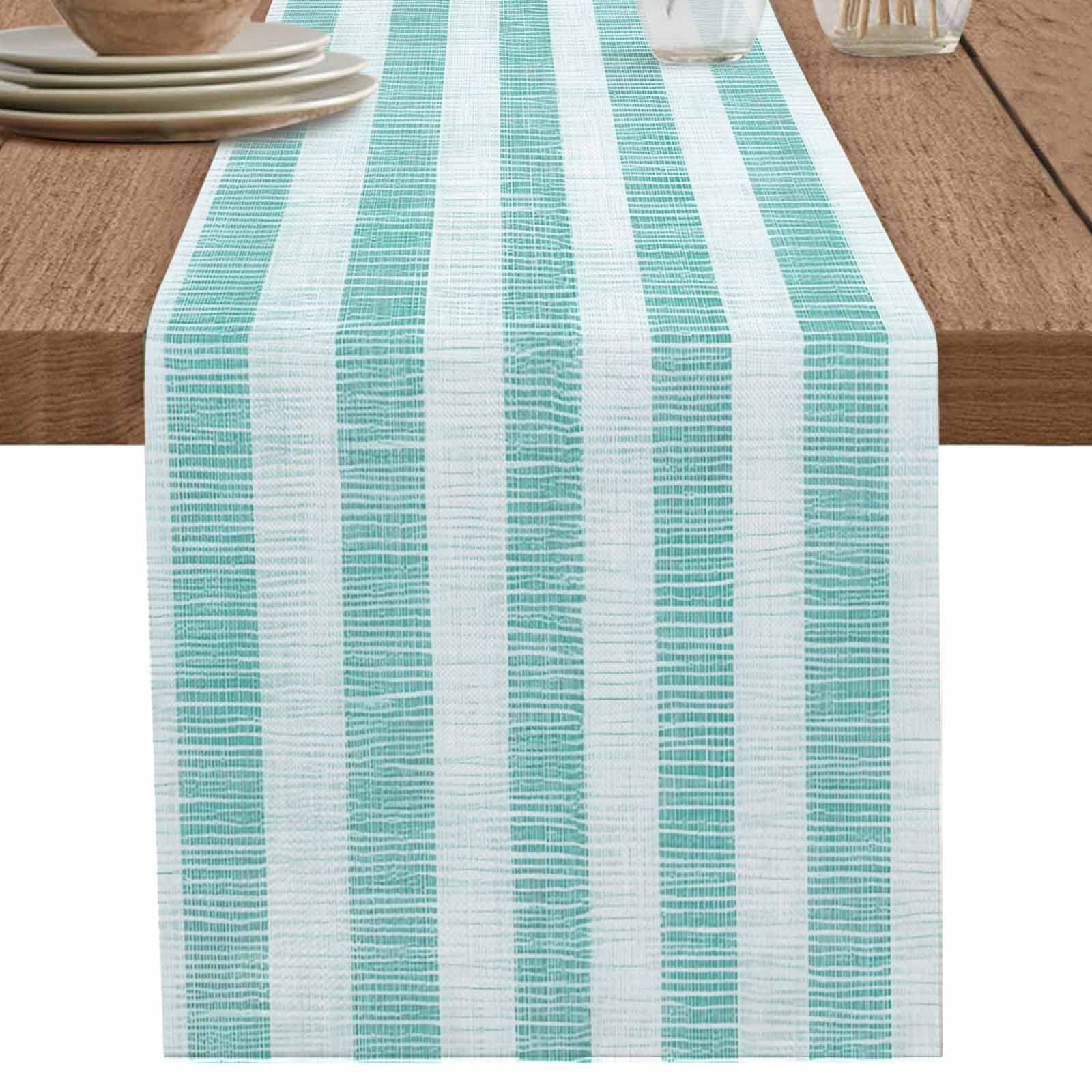 nqOlkjepod Aqua Striped Table Runner 70 Inches Long Farmhouse Dress ...