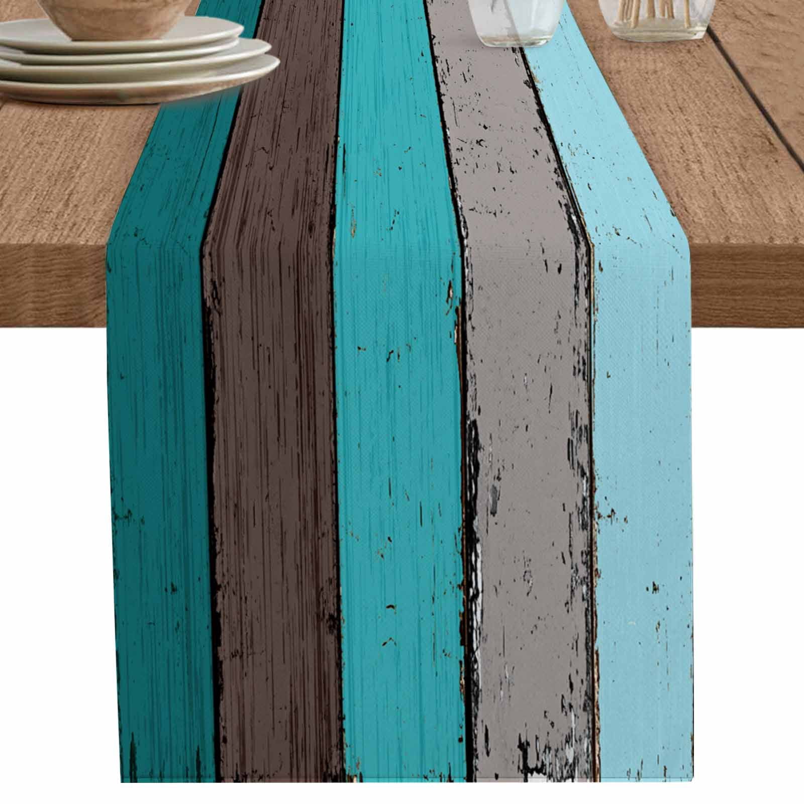 nqOlkjepod Aqua Wooden Table Runner 72 Inches Long Farmhouse Dress ...