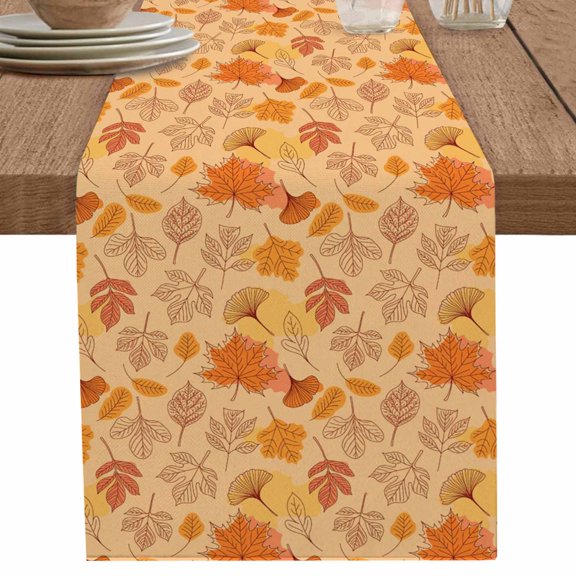 nqOlkjepod Autumn Maple Leaves Table Runner 48 Inches Long Farmhouse Dress Scarves, Vintage Orange Falling Leaf Plants Dining Tablerunner for Coffee Table/Kitchen Island/Party Décor, 13" x 48"