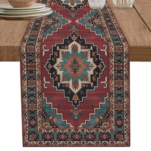 nqOlkjepod Aztec Southwest Table Runner 36 Inches Long Farmhouse Dress Scarves, Red Brown Boho Chic Abstract Geometric Dining Tablerunner for Coffee Table/Kitchen Island/Party Décor, Small 13" x 36"