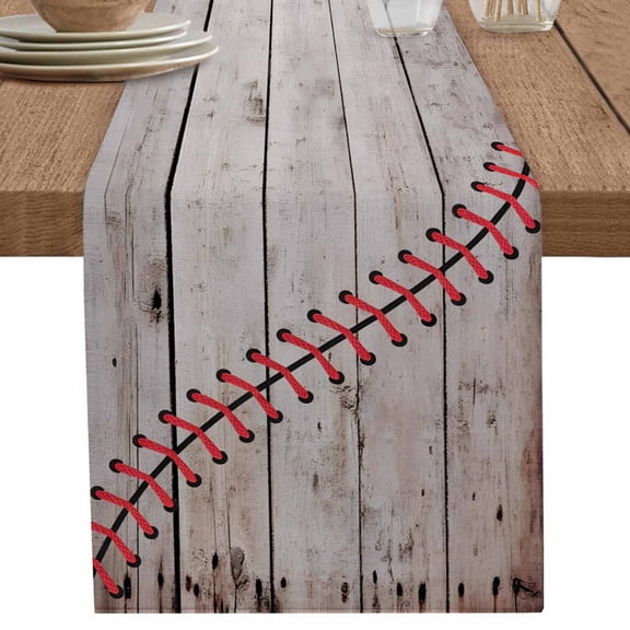 nqOlkjepod Baseball Table Runner 48 Inches Long Farmhouse Dress Scarves, Vintage Wooden Shabby Art Dining Tablerunner for Coffee Table/Kitchen Island/Party Décor, 13" x 48"