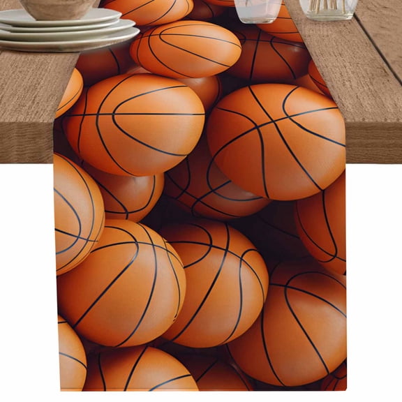 nqOlkjepod Basketball Table Runner 36 Inches Long Farmhouse Dress Scarves, Sports Brown Basketball Dining Tablerunner for Coffee Table/Kitchen Island/Party Décor, Small 13" x 36"