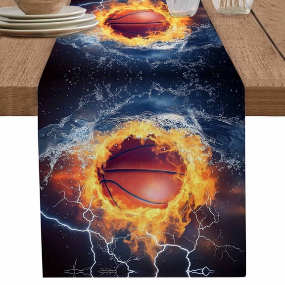 nqOlkjepod Basketball Table Runner 48 Inches Long Farmhouse Dress Scarves, Blue Red Splashing Water Fire Dining Tablerunner for Coffee Table/Kitchen Island/Party Décor, 13" x 48"