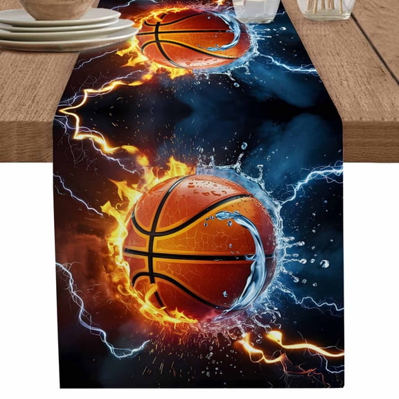 nqOlkjepod Basketball Table Runner 72 Inches Long Farmhouse Dress Scarves, Splashing Blue Red Water Fire Dining Tablerunner for Coffee Table/Kitchen Island/Party Décor, 13" x 72"