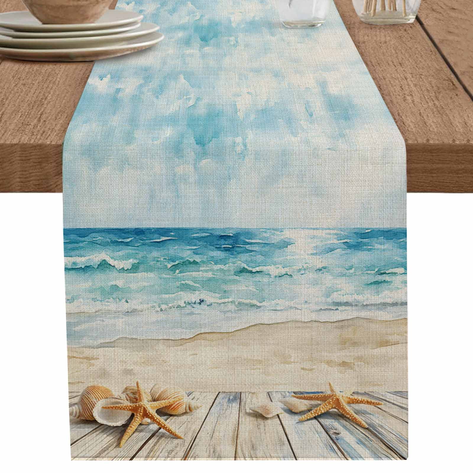 nqOlkjepod Beach Coastal Table Runner 70 Inches Long Farmhouse Dress ...