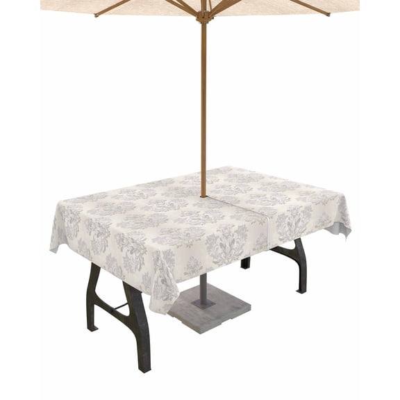 nqOlkjepod Beige Floral Boho Outdoor Tablecloth with Umbrella Hole & Zipper, Retro Ethnic Tribe Abstract Art Rectangle Table Cover 60x102 Inch, Dining Waterproof Table Cloth Protector for Patio